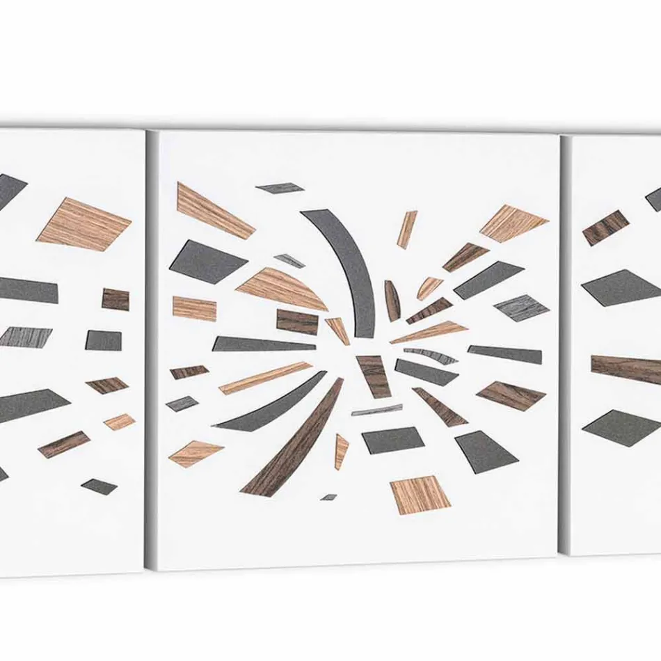 Panel de pared decorativo en lienzo con inserciones de madera Made in Italy - Beatris Viadurini