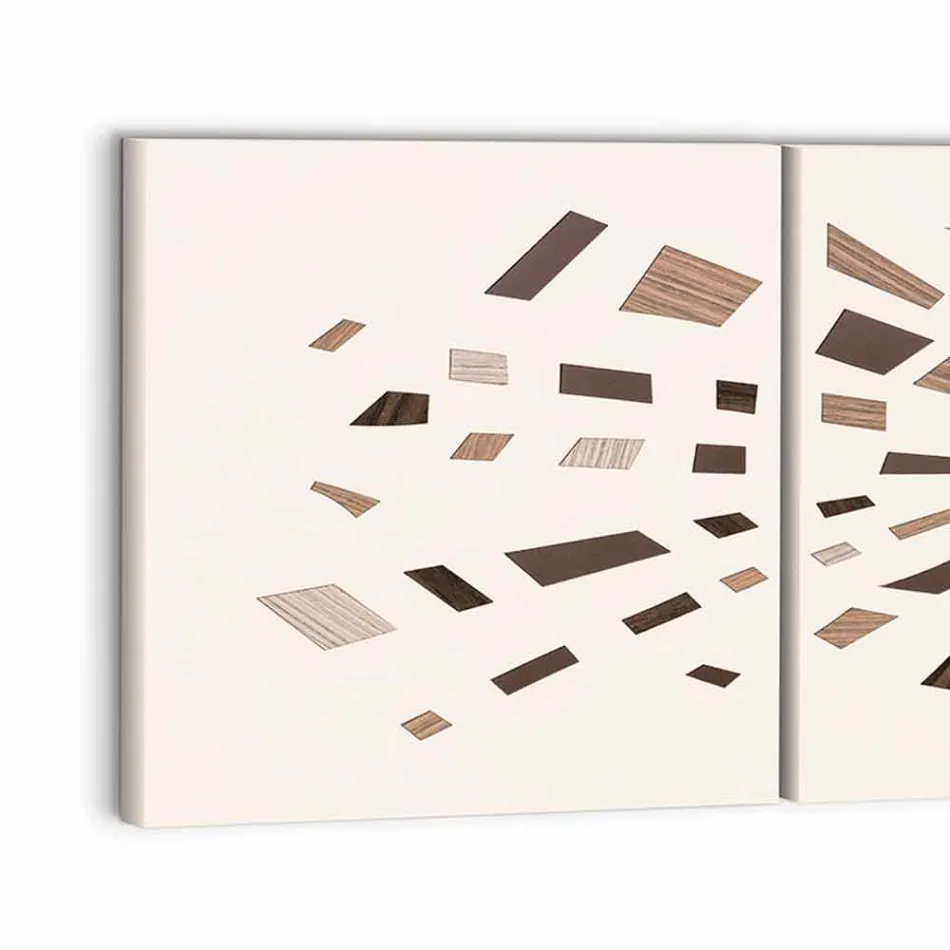 Panel de pared decorativo en lienzo con inserciones de madera Made in Italy - Beatris Viadurini