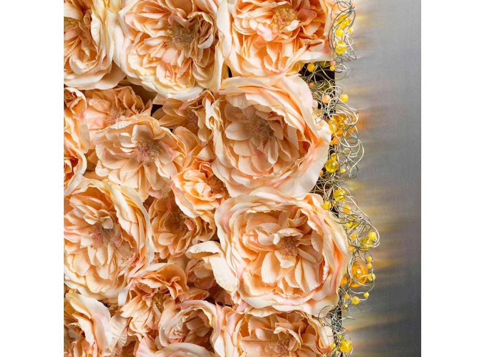 Panel decorativo de pared en metal y rosas artificiales Made in Italy - Rosetta Viadurini