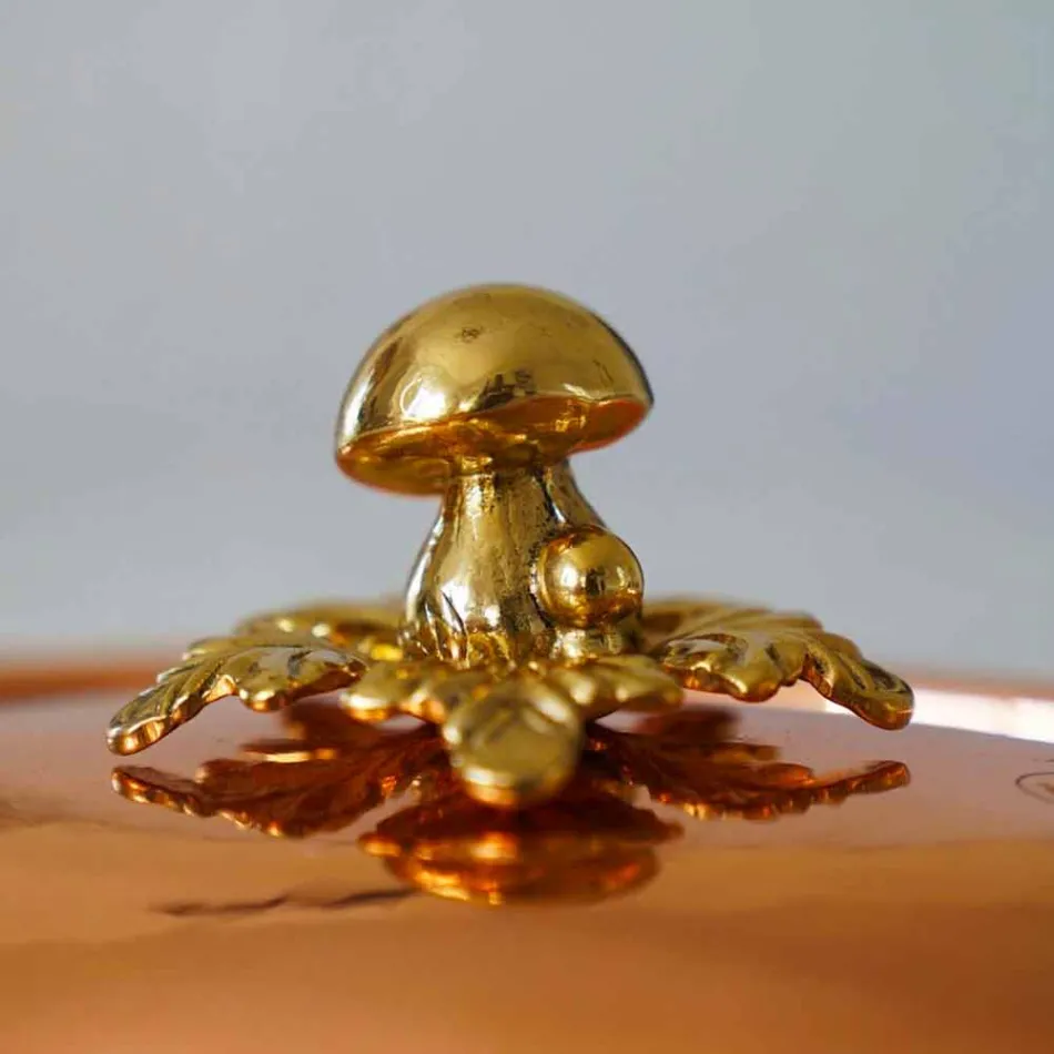 Olla Alta en Cobre Estañado a Mano con Asas y Tapa 28 cm - Mariarita Viadurini