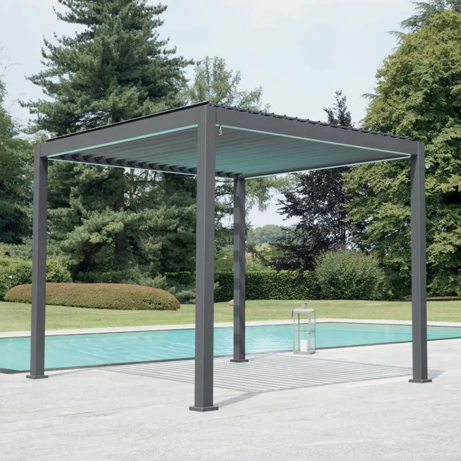 Pérgola de aluminio con techo regulable mediante manivela - Eolo Viadurini