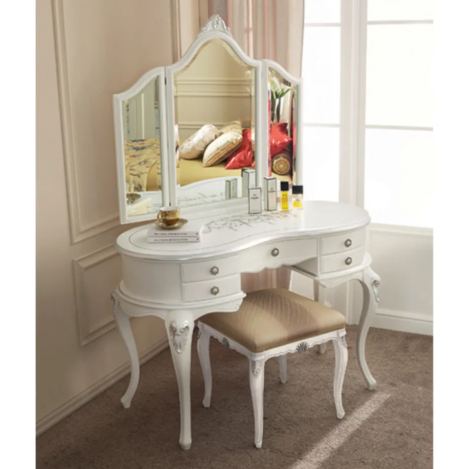 Peine de maquillaje clásico de madera con espejo Made in Italy - Cambrige Viadurini