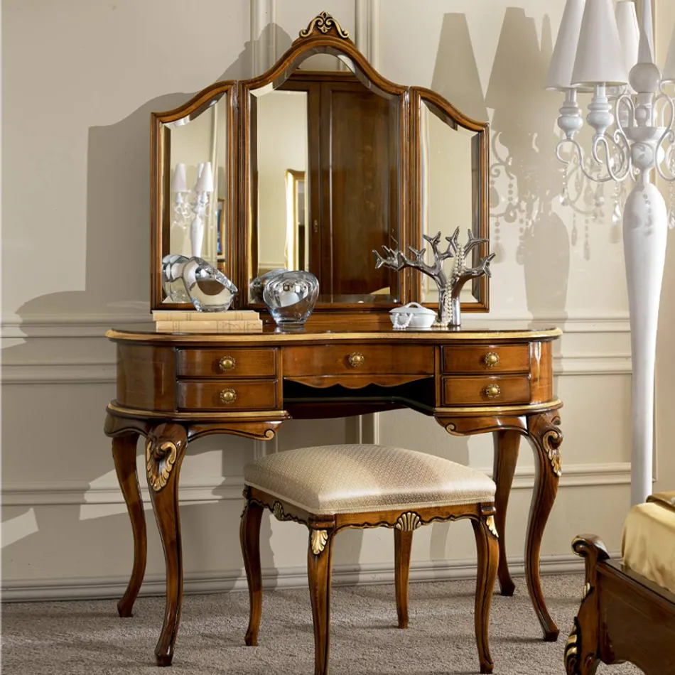 Peine de maquillaje clásico de madera con espejo Made in Italy - Cambrige Viadurini