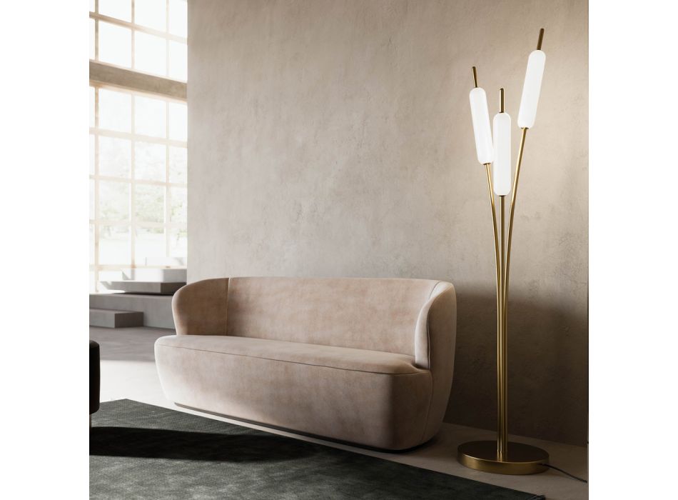 Lámpara de pie de 3 luces en latón y vidrio Diseño moderno y elegante - Typha by Il Fanale Viadurini