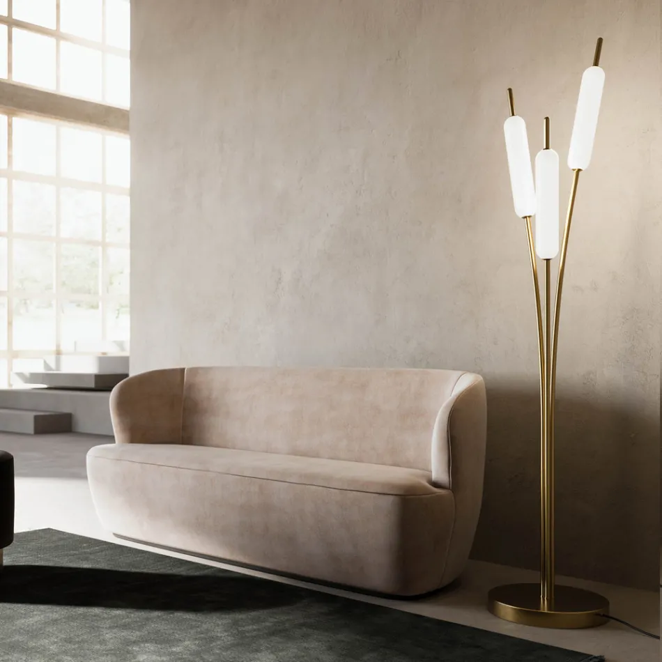Lámpara de pie de 3 luces en latón y vidrio Diseño moderno y elegante - Typha by Il Fanale Viadurini