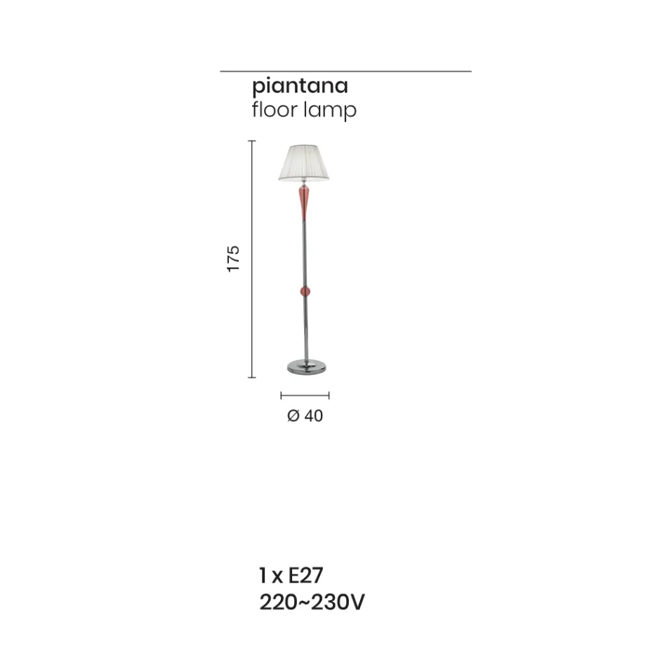 Lámpara de pie italiana clásica hecha a mano de vidrio y metal con pantalla - Oliver Viadurini