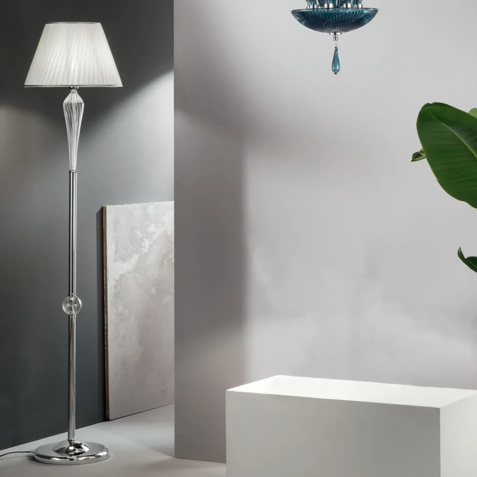 Lámpara de pie clásica en vidrio Rigaton hecho a mano y metal dorado - Fievole Viadurini