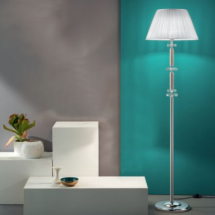 Lámpara de pie de diseño clásico en cromo, cristal y metal brillante - Sisifo Viadurini