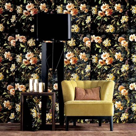 Lámpara de pie de madera y tela de diseño Grilli Zarafa fabricada en Italia. Viadurini