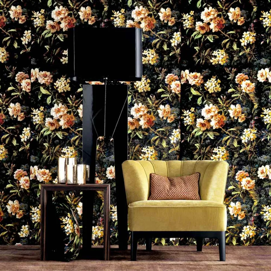 Lámpara de pie de madera y tela de diseño Grilli Zarafa fabricada en Italia. Viadurini