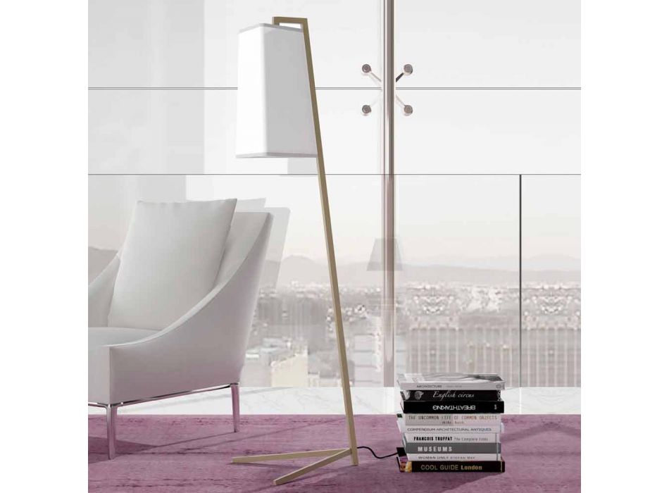 Lámpara de pie de metal con pantalla moderna de algodón blanco Made in Italy - Barton Viadurini