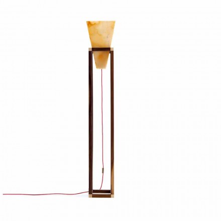 Lámpara de pie en ónix y madera de diseño Grilli York fabricada en Italia. Viadurini