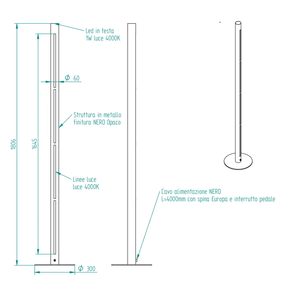 Lámpara de pie moderna de metal con doble iluminación Made in Italy - Roman Viadurini