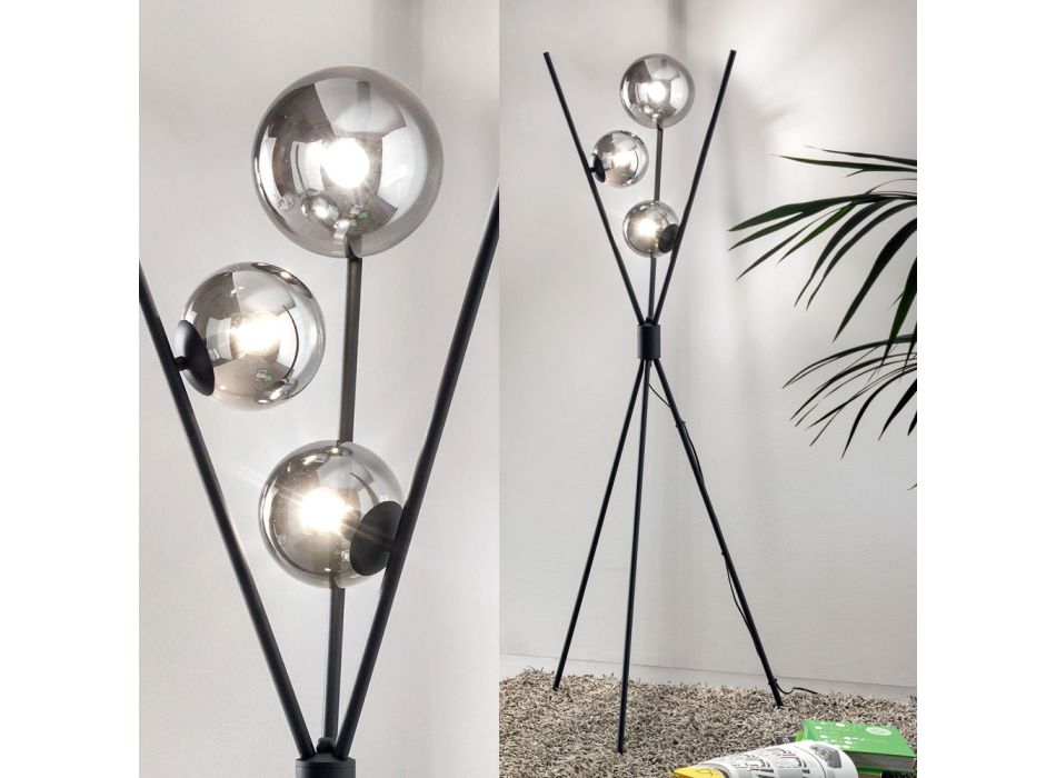 Lámpara de pie moderna en metal y vidrio soplado blanco, negro o dorado - Spit Viadurini