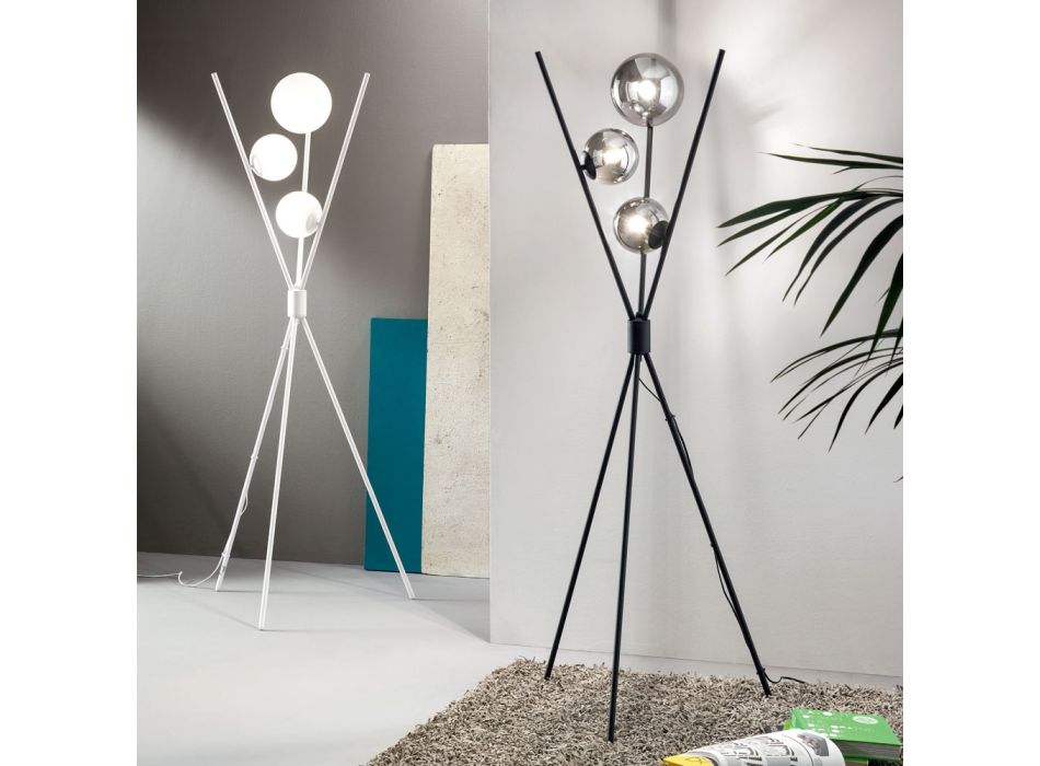 Lámpara de pie moderna en metal y vidrio soplado blanco, negro o dorado - Spit Viadurini
