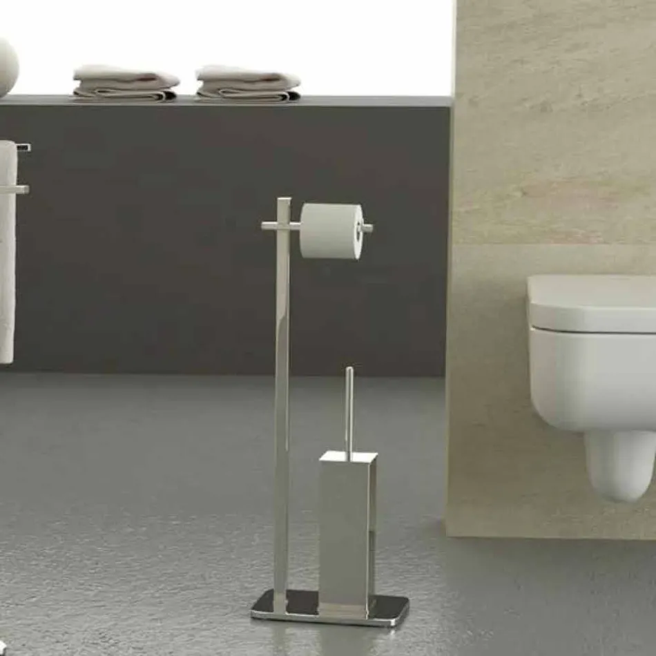 Soporte de Hierro de Diseño Moderno para Escobilla de Baño y Rollo Made in Italy - Cali Viadurini