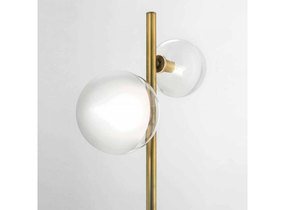 Lámpara de pie de salón con 2 luces en latón natural y vidrio - Molecola de Il Fanale Viadurini