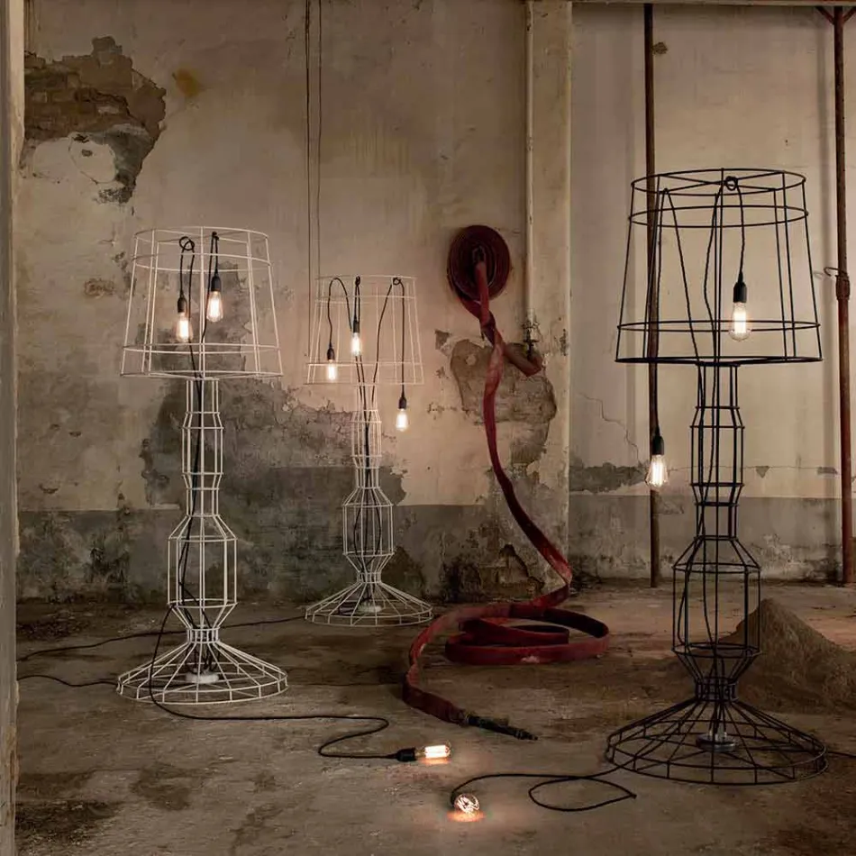 Lámpara de pie para salón 3 luces en metal blanco o natural estilo minimalista - Estilo Viadurini