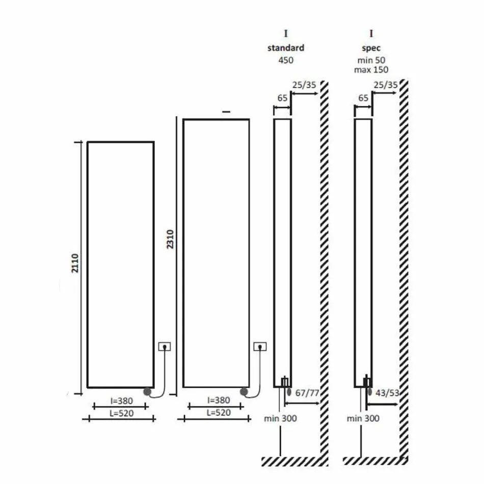 Radiador de pared moderno de placa radiante eléctrica hasta 1000 W - Doblado Viadurini