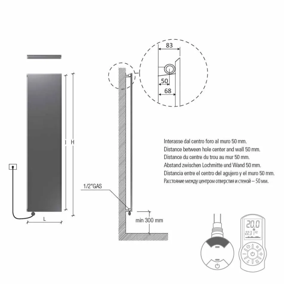 Placa radiante eléctrica vertical en dorado de diseño moderno hasta 1000 W - hielo Viadurini