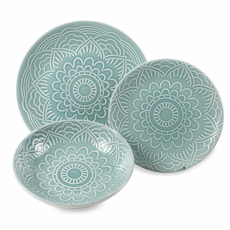 Platos Modernos de Color 18 Piezas Servicio Completo de Mesa en Gres - Creta Viadurini