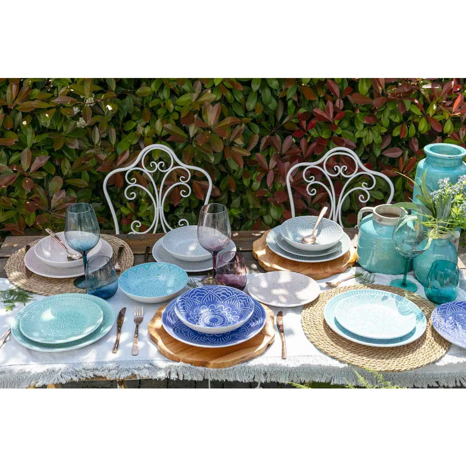 Platos Modernos de Color 18 Piezas Servicio Completo de Mesa en Gres - Creta Viadurini