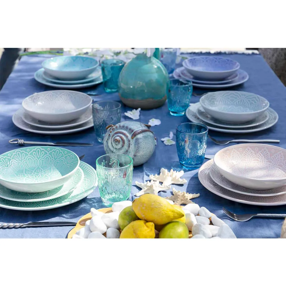 Platos Modernos de Color 18 Piezas Servicio Completo de Mesa en Gres - Creta Viadurini