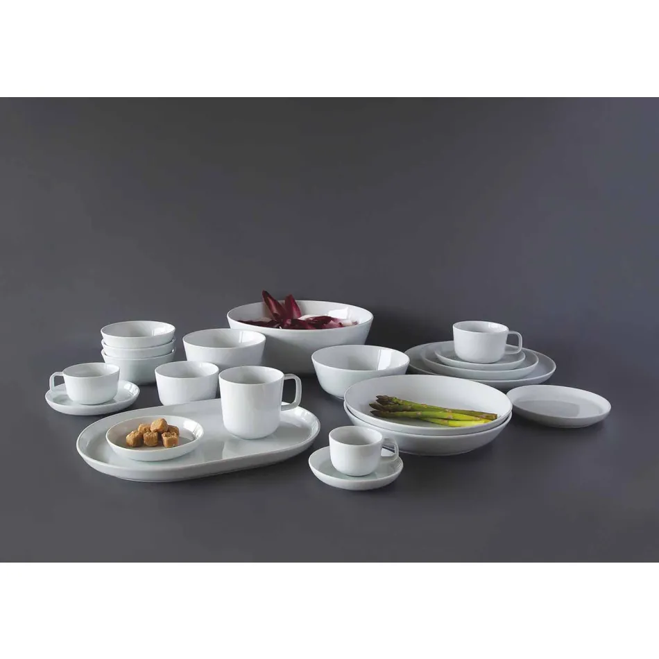 Platos de servicio de diseño ovalado blanco moderno en porcelana 4 piezas - Ártico Viadurini