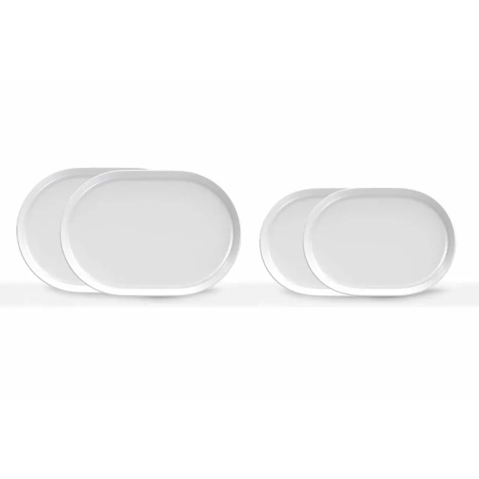Platos de servicio de diseño ovalado blanco moderno en porcelana 4 piezas - Ártico Viadurini
