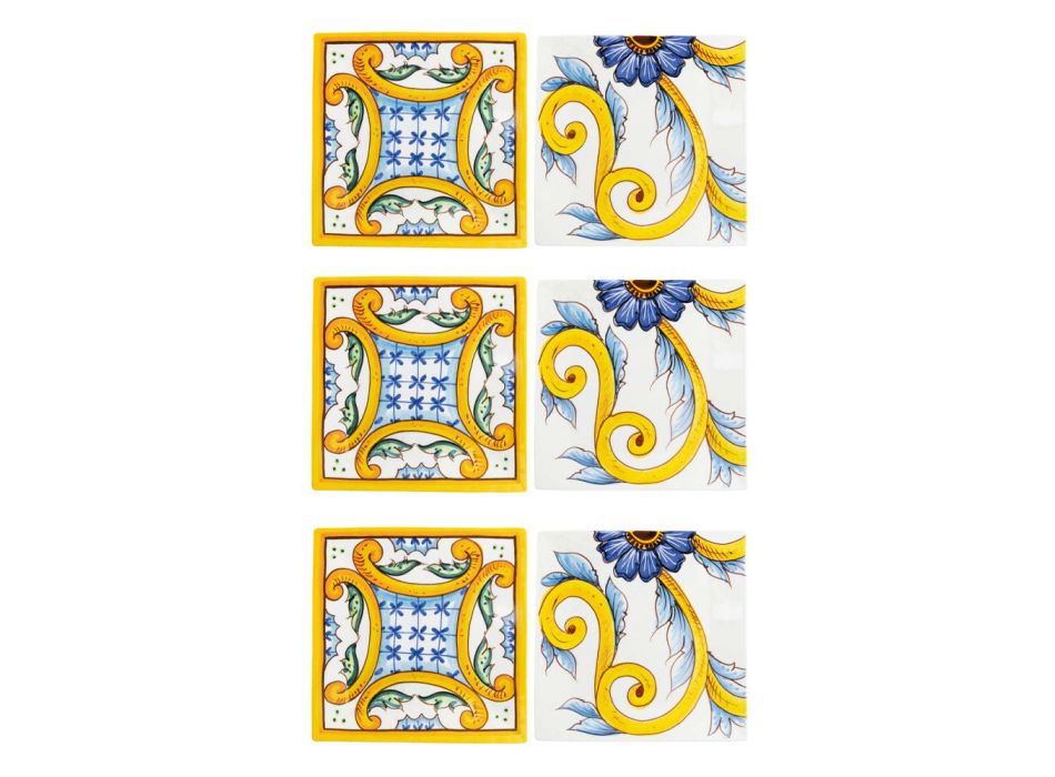 Platos Cuadrados En Porcelana De Color Mayólica Decoración 6 Piezas - Azulejo Viadurini
