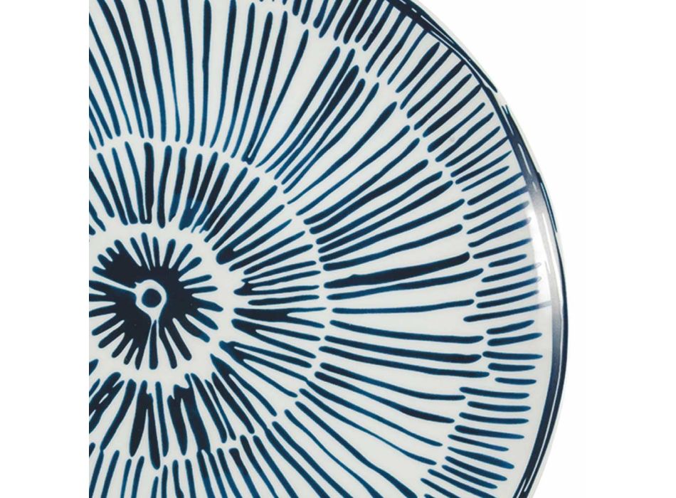 Plato de servicio de porcelana blanca Decoraciones con vidriado azul 4 piezas - Tribu Viadurini