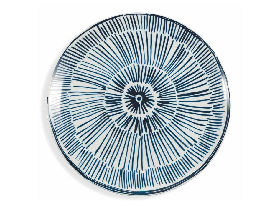 Plato de servicio de porcelana blanca Decoraciones con vidriado azul 4 piezas - Tribu Viadurini