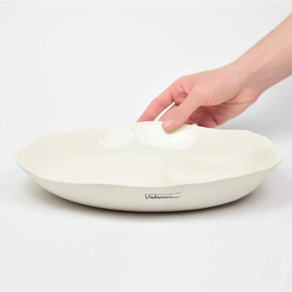 Plato de servicio redondo italiano de lujo de porcelana blanca - Arcimaesta Viadurini