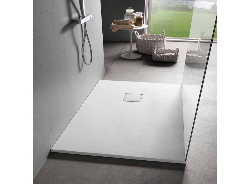 Plato de ducha moderno 120x90 en resina acabado efecto terciopelo blanco - Estimo Viadurini