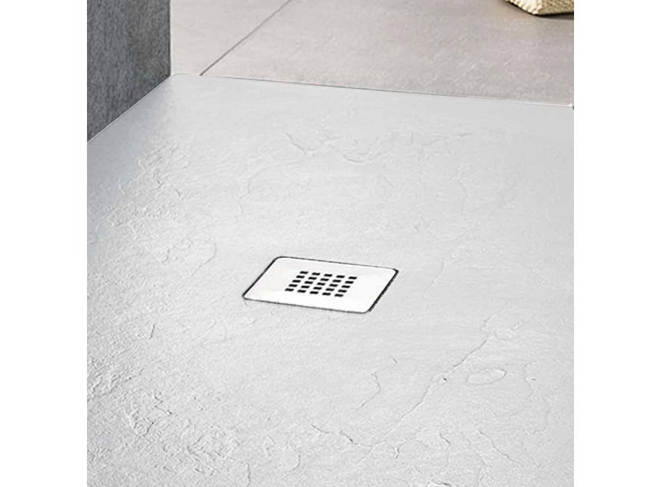 Plato de ducha moderno 90x70 de resina blanca efecto pizarra - Sommo Viadurini