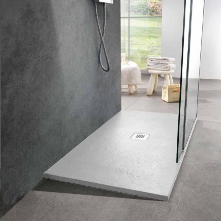 Plato de ducha moderno en resina blanca efecto pizarra 140x90 - Sommo Viadurini