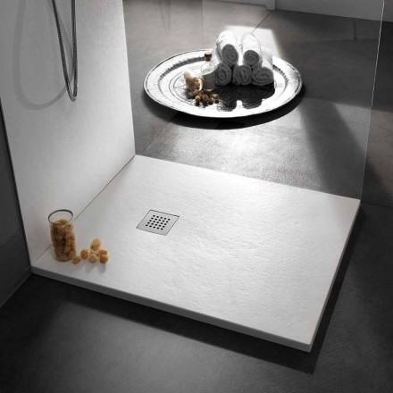 Plato de ducha moderno cuadrado 90x90 en resina efecto piedra - Domio Viadurini