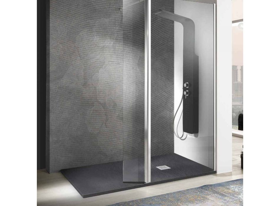 Plato de ducha moderno rectangular 160x80 en resina efecto piedra - Domio Viadurini