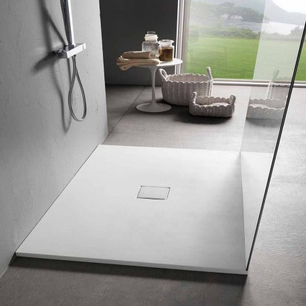 Plato de ducha cuadrado 80x80 cm resina blanca efecto terciopelo - Estimo Viadurini