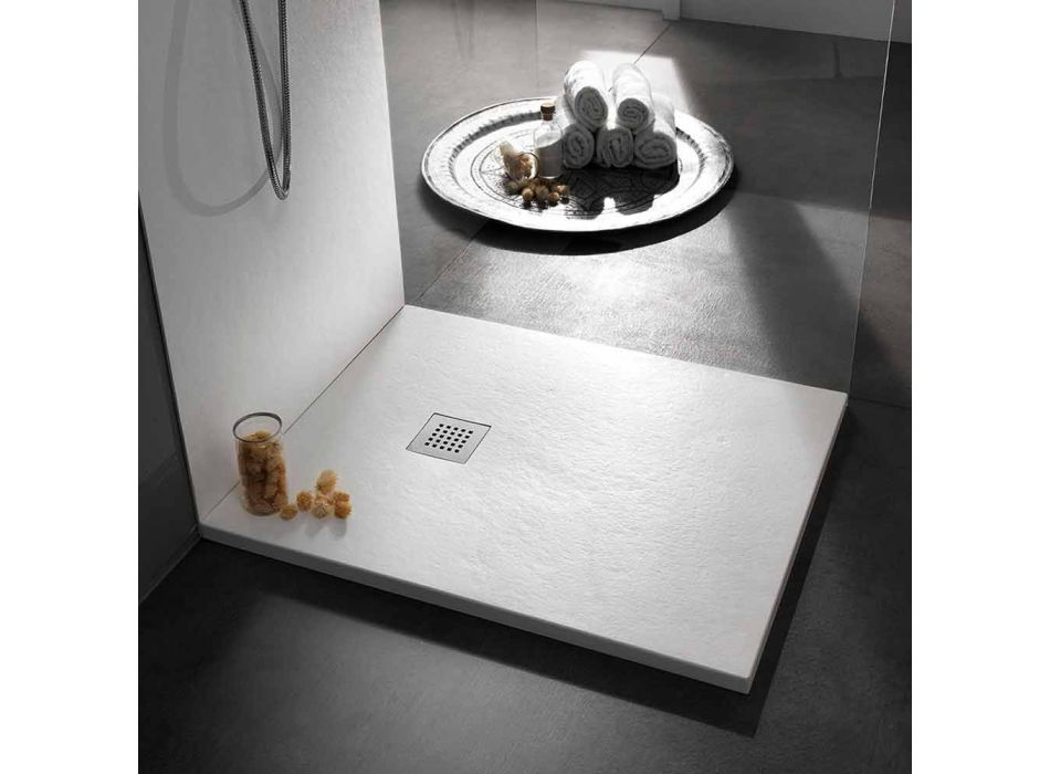 Plato de ducha cuadrado 80x80 de resina con acabado moderno efecto piedra - Domio Viadurini