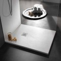 Plato de ducha cuadrado 80x80 de resina con acabado moderno efecto piedra - Domio