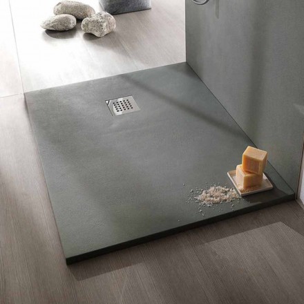 Plato de ducha rectangular 100x80 en resina acabado efecto cemento - Cupio Viadurini