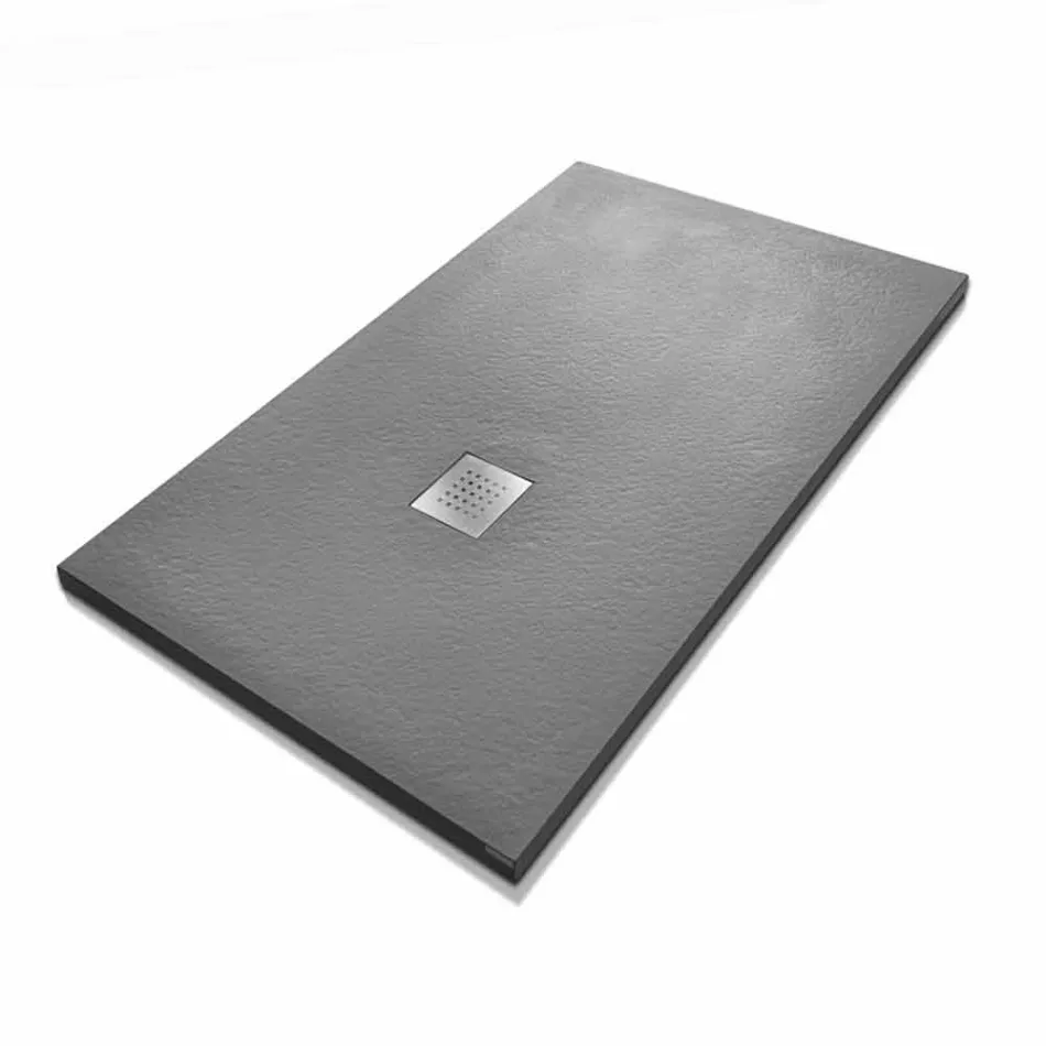Plato de ducha rectangular 140x80 de resina con rejilla de acero - Domio Viadurini
