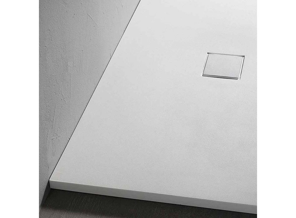 Plato de ducha rectangular 140x90 cm resina blanca efecto terciopelo - Estimo Viadurini