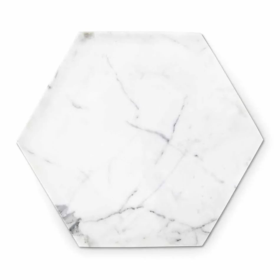 Plato de diseño hexagonal en mármol blanco de Carrara hecho en Italia - Sintia Viadurini