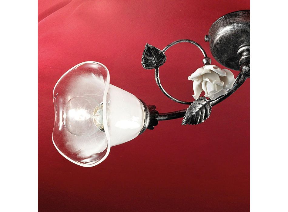 Lámpara de techo de 2 luces en hierro, vidrio y rosas con decoración de cerámica - Siena Viadurini