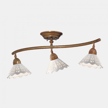 Lámpara de techo con 3 luces de latón y cerámica perforada - Fiordipizzo de Il Fanale Viadurini