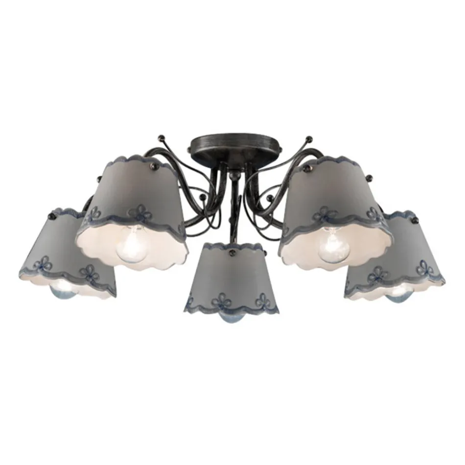 Lámpara de Techo con 3 o 5 Luces en Cerámica Efecto Bordado Pintada a Mano - Ravenna Viadurini