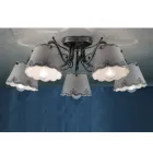 Lámpara de Techo con 3 o 5 Luces en Cerámica Efecto Bordado Pintada a Mano - Ravenna Viadurini