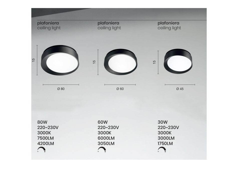 Lámpara de techo LED regulable en metal pintado negro o blanco - Ascania Viadurini